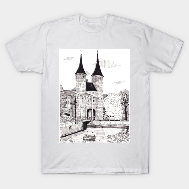 Oosterpoort Delft Netherlands - Eastern Gate Delft City Travel Art T-Shirt by Wall-Art-Sketch